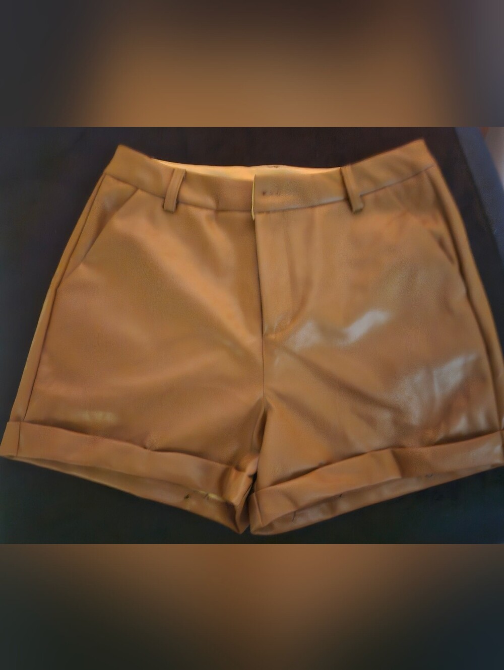 Tan Faux Leather Women’s Shorts
